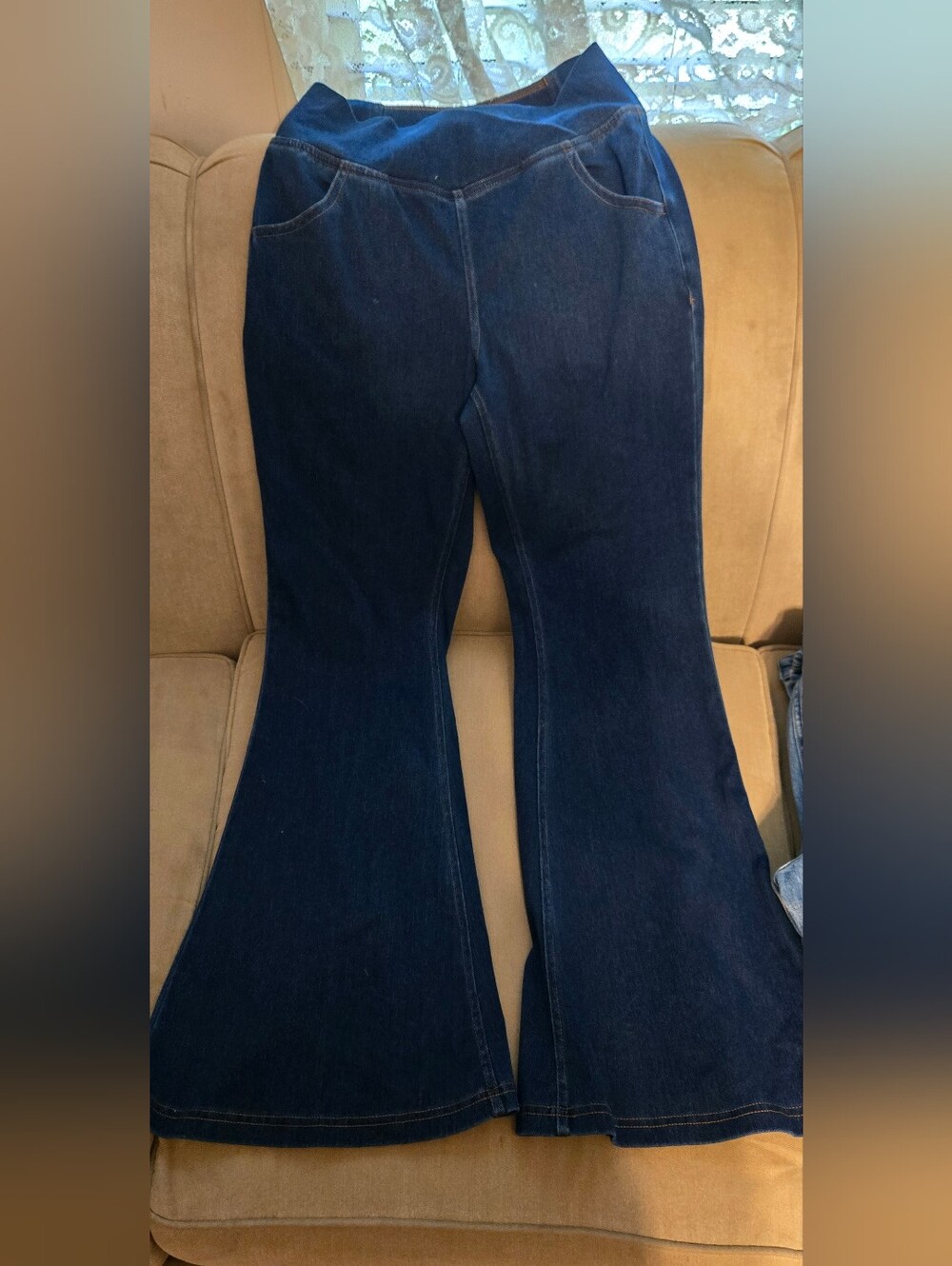 Halara Flex High Waisted Crossover Super Flare Jeans S Petite Dark Wash